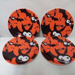Andi Carter Bat Halloween Plate Set 4 Side Snack Appetizer B&B micro dish 7"